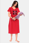Sweet Moon Maternity Knit Cotton Mid Length Nightdress - Tomato Red — thumbnail 5